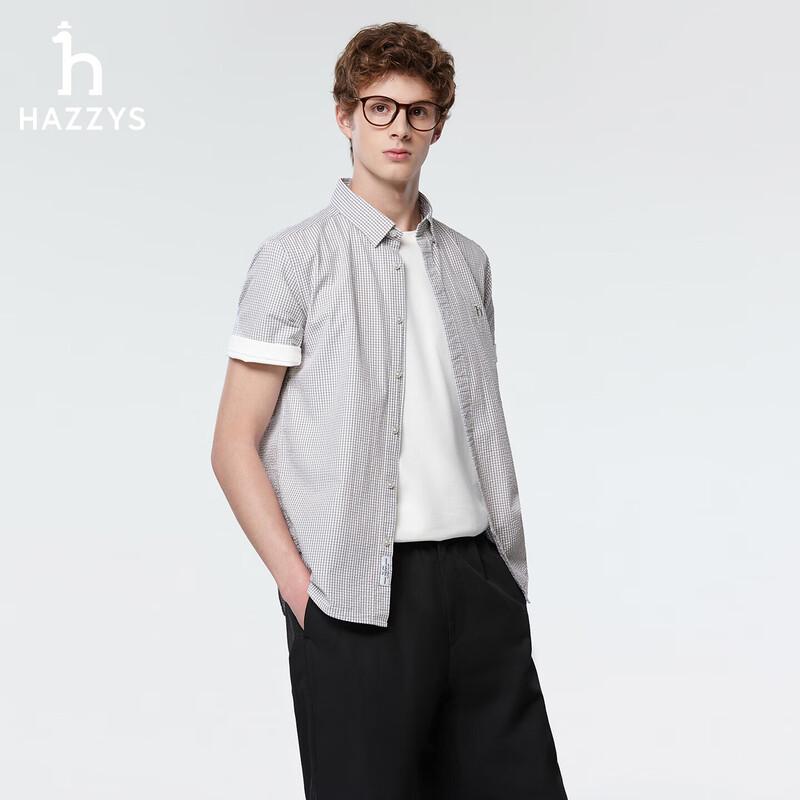 Мужская летняя рубашка HAZZYS из чистого хлопка в мелкую клетку с коротким рукавом