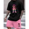 3D Cartoon Bear Print Men's Set Summer Casual Everyday Men's Short-sleeved T-shirt Outdoor Street Fashion Beach Shorts
