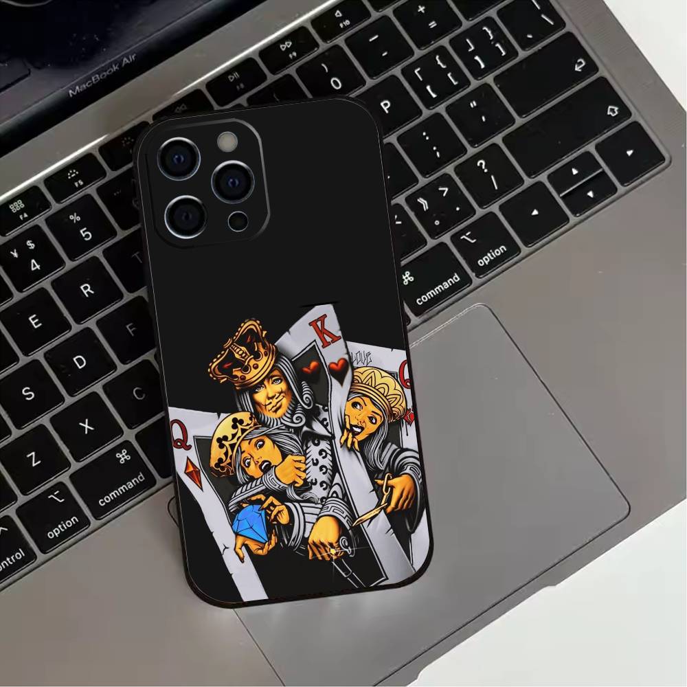 Queen of Hearts Playing Card Phone Case For iPhone 17,16,15,14,13,12,11 Plus,Pro Max,XS,Soft Silicone Black Cover