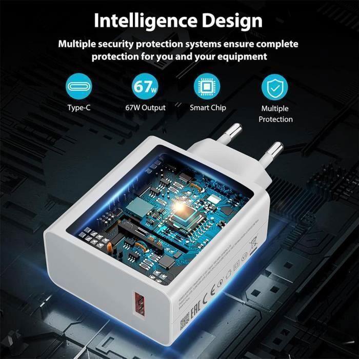 Chargeur Rapide 67W + Câble USB-C 6A 1 Mètre pour Xiaomi Redmi Note 15 Note 14/Pro Plus 13 12 4G-5G, A5,15C,14C,13C