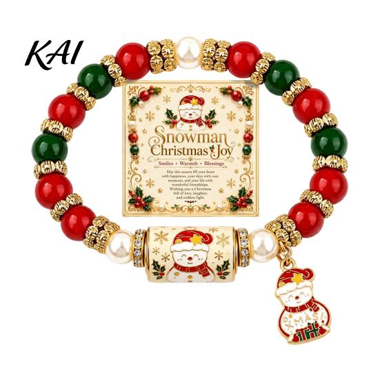 Commemorative Holiday Blessing Gift Christmas Bracelets for Women, Beaded Charm Stretch Bracelet with Stretchy Bead Girls Card, Jewelry Stocking