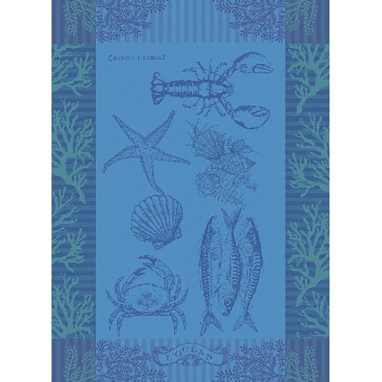 Garnier Thiebaut Maree Basse Lagon (Low Water Lagoon) French Kitchen Towel 22"x30", Cotton, Jacquard