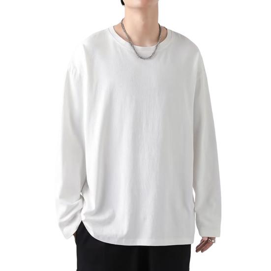 Men T-shirt Round Neck Long Sleeve Solid Color Pullover Tops Loose Fit Soft Breathable Tee Shirt Home Gym Street Wear