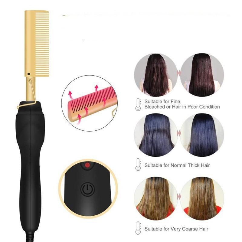 2‑in‑1 Electric Heating Hair Straightener Brush Portable Hot Comb Flat Iron Curler Anti‑Scald Styling Tool for Home Travel Use