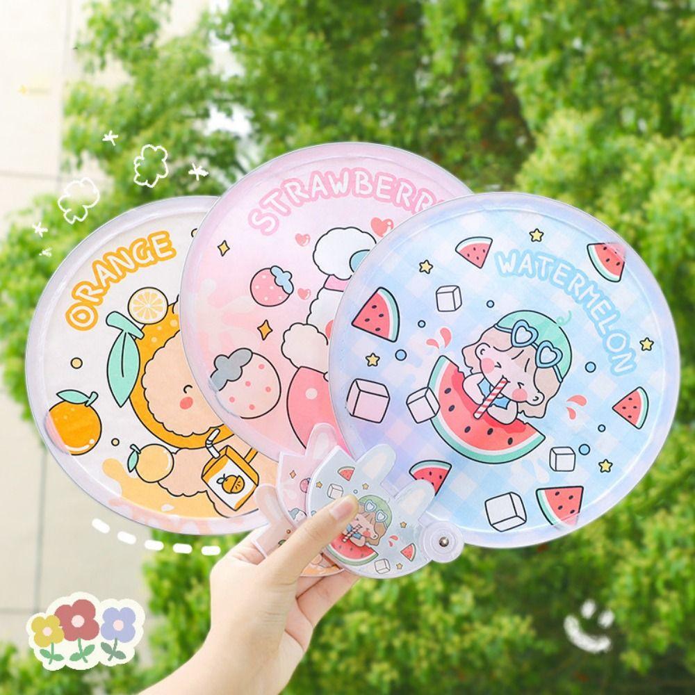 Round Flying Disk Cartoon Hand Fan Circular Fan Pocket Fan For Beach Lawn