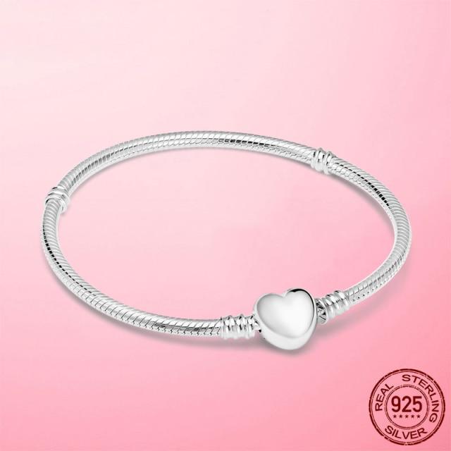 Браслет-цепочка из стерлингового серебра 925 пробы с сердцем и змеей для женщин, бесконечный узел, застежка в виде цветка ромашки, женский браслет, женские ювелирные изделия