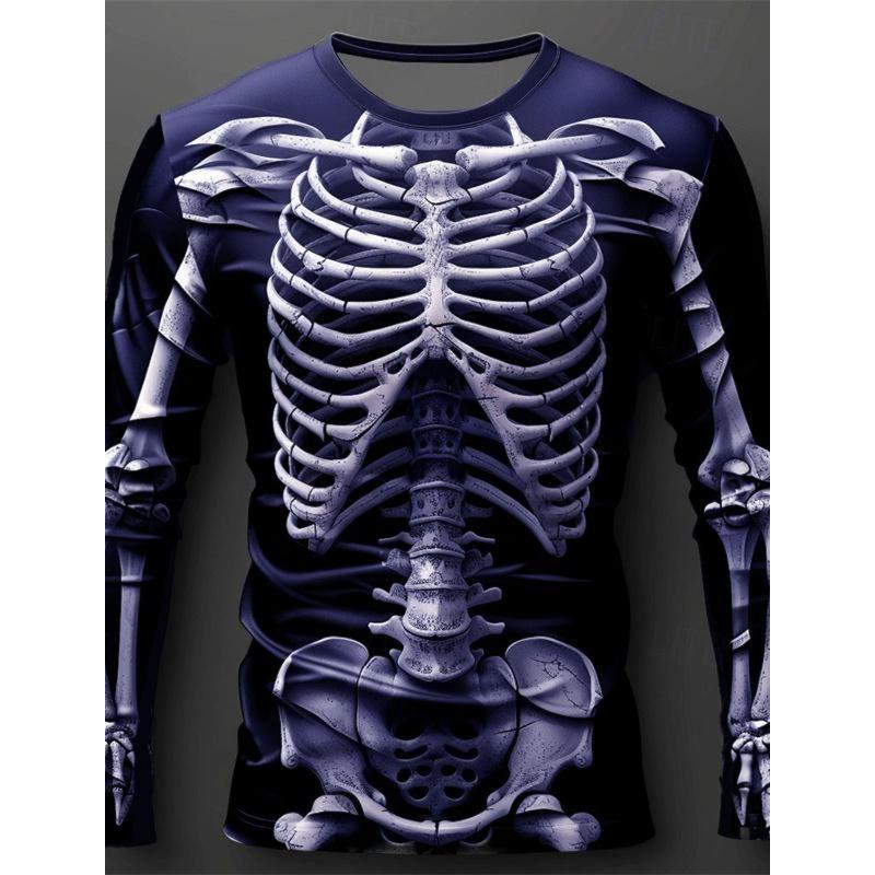 Графический дизайн черепа повседневная субкультура мужская 3D-печать спортивная уличная рубашка с длинными рукавами и круглым вырезом одежда весна и осень