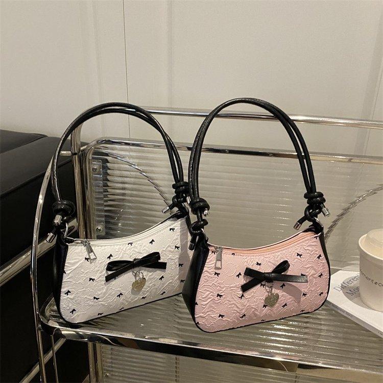 Yogodlns Сумка-подмышка Y2k с розовым бантом для женщин, Новые модные и универсальные текстурные сумки-багеты класса люкс на одно плечо