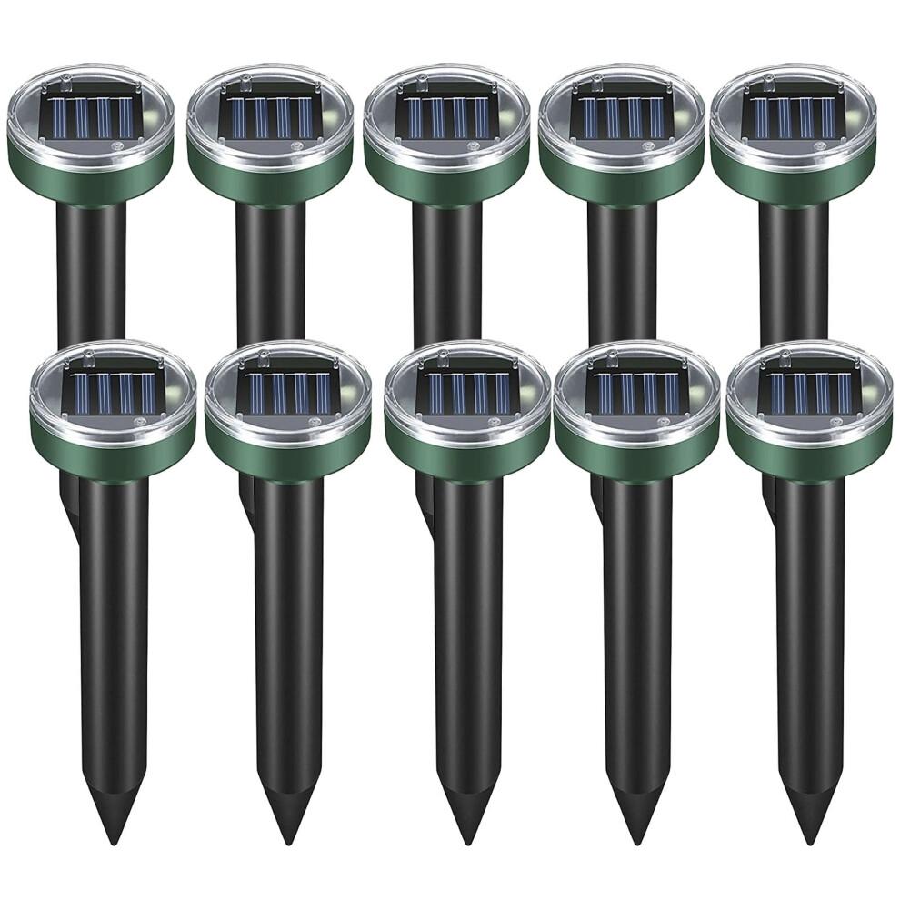 Solar Mole Repellent Stakes 10 Pack, Solar Powered Animal Deterrent for Yard, Waterproof and Wide Coverage