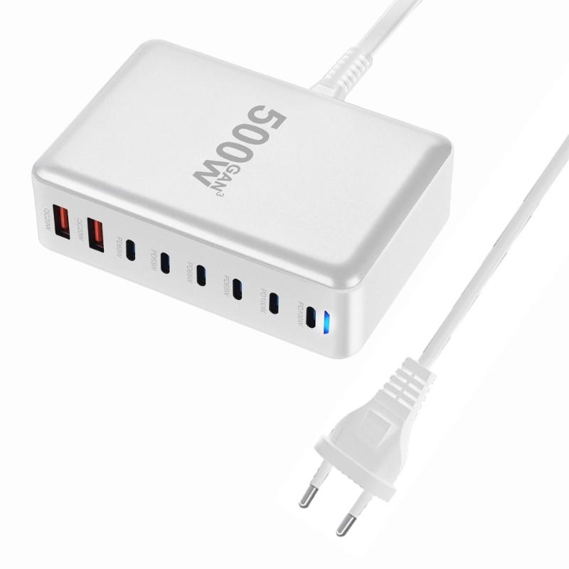 500 Вт Настольные GaN Зарядные Устройства 6 USB C 2 USB A Зарядная Станция Настольный Мультипорт для Быстрых Зарядных Устройств Адаптер Питания для Ноутбука