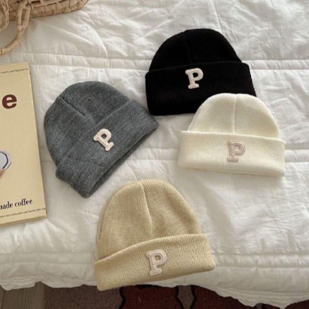 Korean Baby Knitted Hat P Letter Infant Warm Hat Fashion Baby Beanie Cap Kids