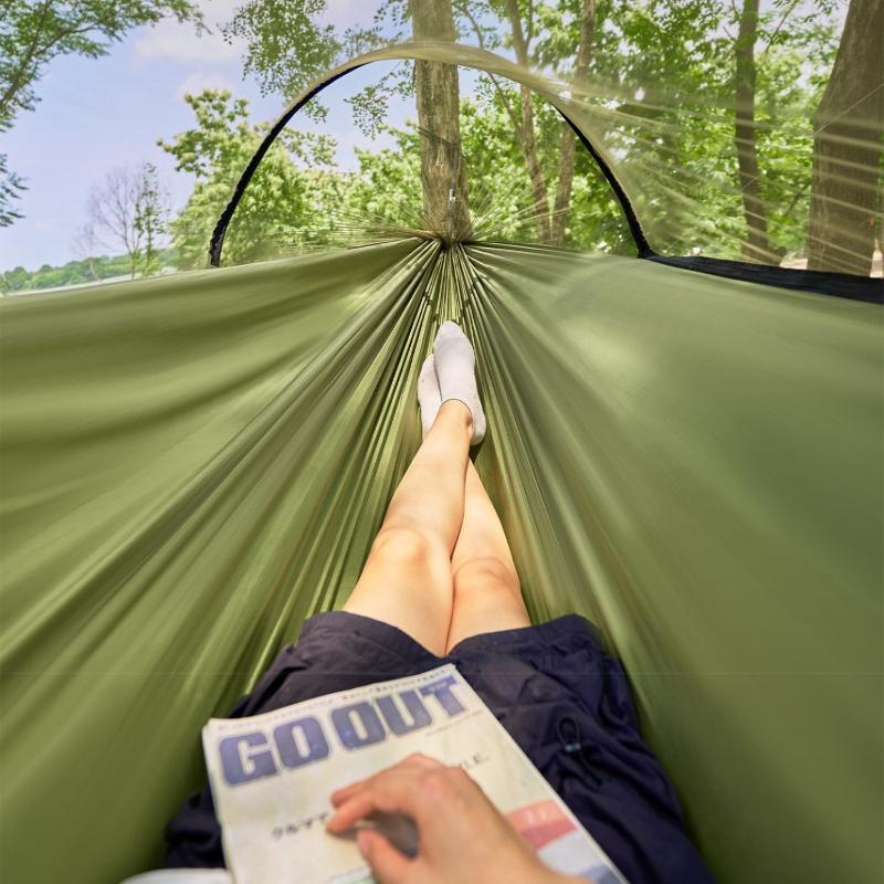 2-In-1 Camping Hammock with Mosquito Net Ultralight Parachute Nylon Hanging Bed for Outdoor Survival Travel Backyard Mosquito Net Swing Basket