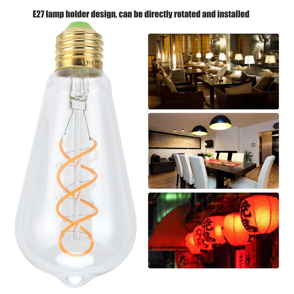 ST64 Лампочка E27 4 Вт Винтажная Двойная Спиральная Лампочка Накаливания с Регулировкой Яркости 220 В Теплый Свет(прозрачный )