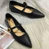 Women Pumps Genuine Leather Shoes for Women Prong Toe Chunky Heel Shoes Shallow Low Heel Mary Janes Handmade Shoes