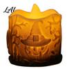 Vintage Style Pumpkin Lantern Halloween LED Candle Flameless Electronic Tealight Embossed Resin Lantern Warm Yellow Lamp Spooky Table Decor