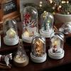 Christmas Figures In Glass Dome Tabletop Decoration LED Light Up Christmas Cloche Ornaments for Indoor Home Tabletop Decor