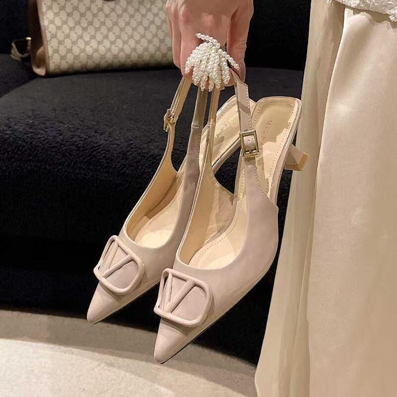 Темперамент знаменитости спина пустое слово с одинарной обувью тонкий каблук французский нюдовый сумка голова босоножки на высоком каблуке женские летние новые модели