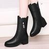 2025 Real Soft Leather Mid-tube Women's Boots Autumn and Winter Thick-heeled Plus Velvet Thick Warm Non-slip Boots