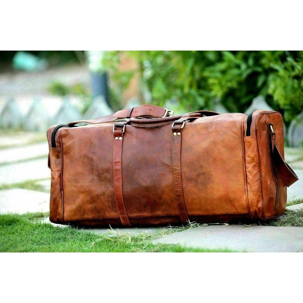 Кожаная сумка для путешествий Goat Duffel Багаж для спортзала Винтаж Коричневый Подлинная Новая Большая мужская
