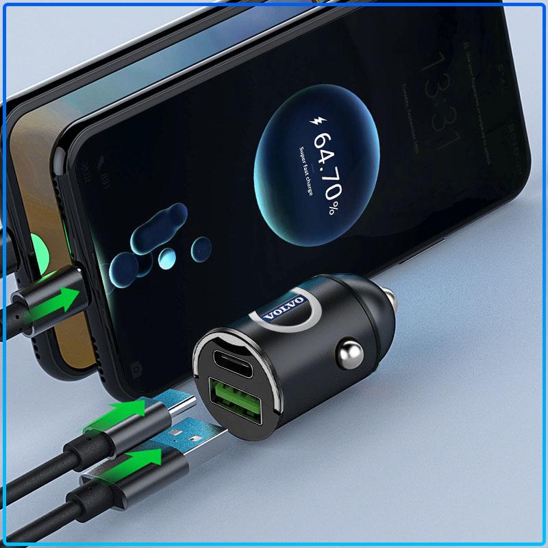 Автомобильное зарядное устройство USB Type-C Быстрая зарядка Адаптер питания Для Volvo XC90 XC60 XC70 XC40 V90 V60 V40 C70 C30 S80