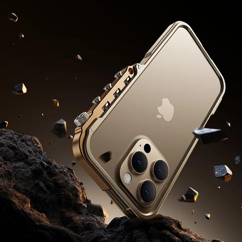 Luxury Mechanical Metal Bumper Armor Phone Case For iPhone 16 15 Pro Max 16Pro 15Pro Aluminum Alloy Removable Shockproof Cover