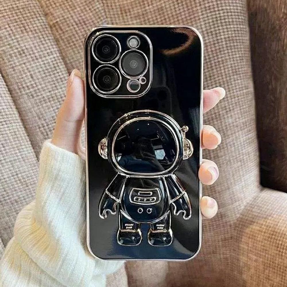 For iPhone 12 Pro Case Electroplating Soft TPU Phone Cover Astronaut Hidden Kickstand
