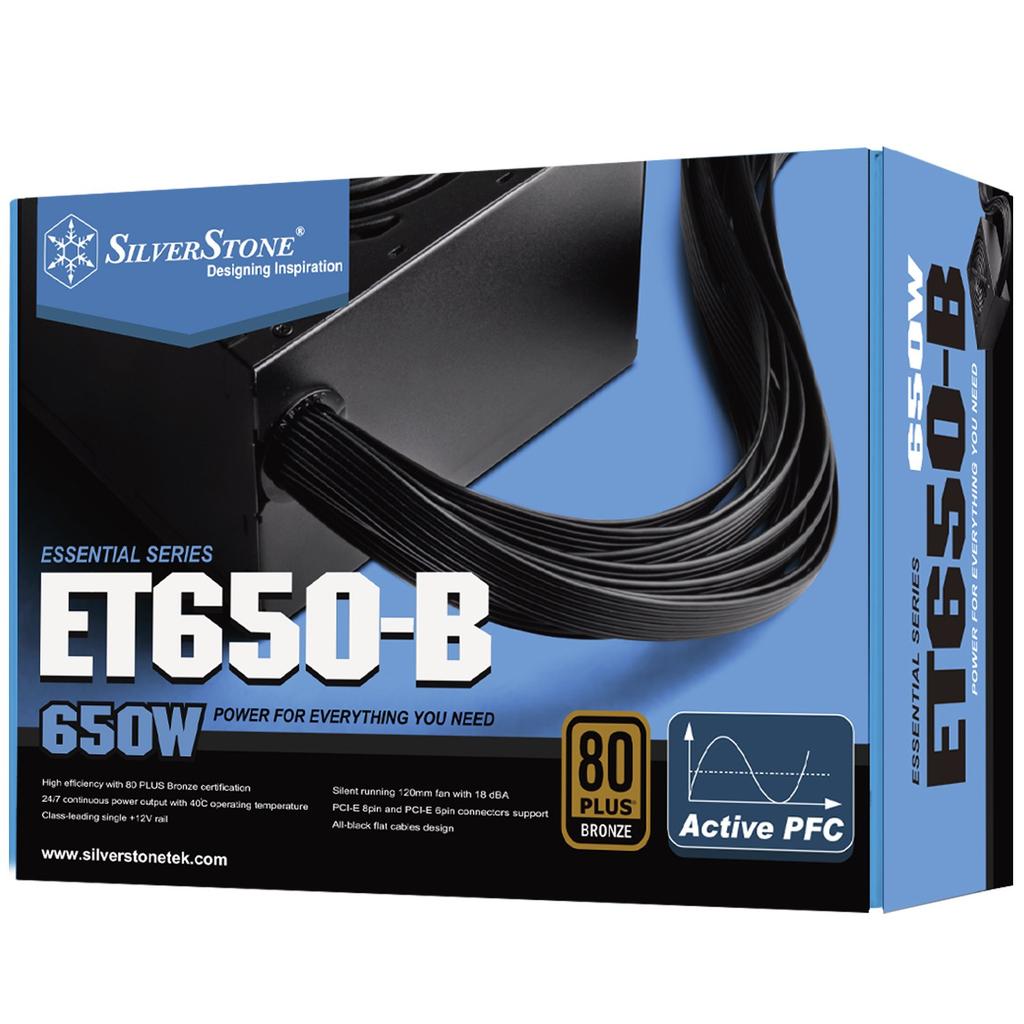 Блок питания SilverStone Essential Series 650 Вт, сертификат 80PLUS BRONZE, SST-ET650-B, Авторизованный дистрибьютор