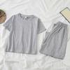 2 Pcs/Set Women T-shirt Pants Set Solid Color Round Neck Short Sleeves Elastic Waist Wide Leg Homewear