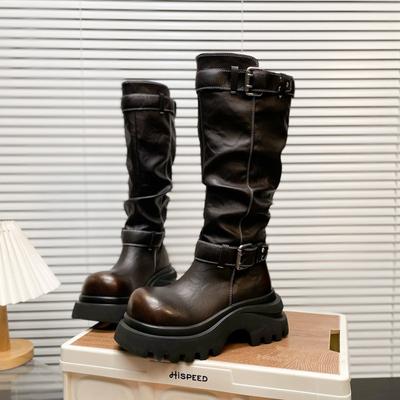 Пряжка ремня круглая голова, но ботфорты до колена, женские высокие сапоги, сапоги-чулки, 2025 осень, новые универсальные тонкие милые крутые сапоги