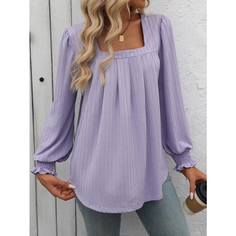 Весенне-осенняя женская повседневная плиссированная кофта с длинными рукавами и квадратным вырезом