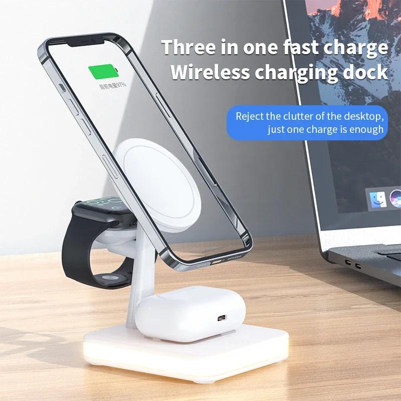 25 Вт Магнитная беспроводная зарядная подставка для iPhone 12 13 14 15 16 Pro Max Airpods Watch 8 7 6 5 Док-станция для быстрой зарядки