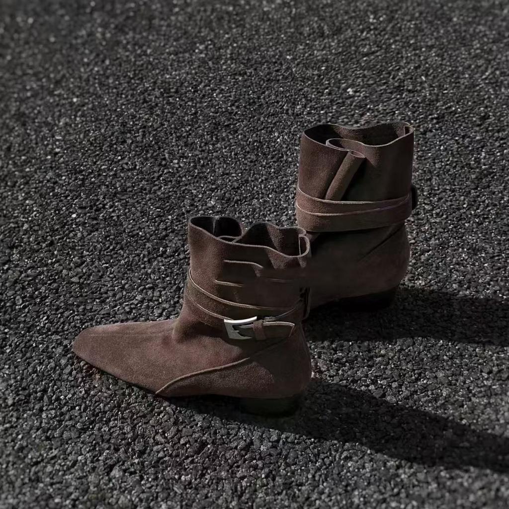 Two Short Boots, Women's Sleeves, Thick Heels, Fashion, Belt Buckle, Fashion, Square Head, Retro Temperament, Martin Boots, British Style Bundle