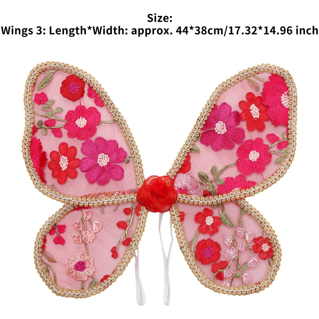 1Pc Adults Children Kids Exquisite Butterfly Flower Embroidered Elastic Strap Wings and Fairy Stick Costume Accessory Props for Themed Party Wedding