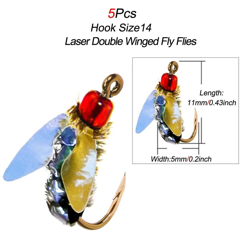 5 шт., реалистичные лазерные двукрылые нахлыстовые мухи, искусственные бионические мухи, насекомые, приманка для ловли окуня, форель, приманка для карпа