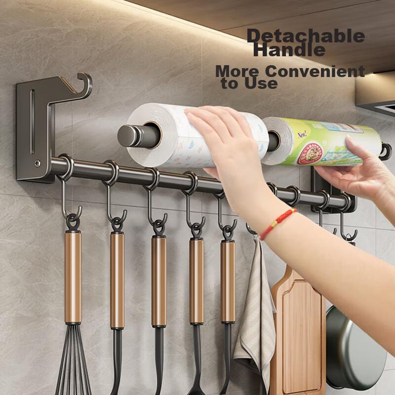Jiadu Kitchen Hooks, Paper Towel Holder, Spoon And Spatula Rack, Wall-Mounted without Drilling, Storage Shelf, Hanging Organizer, Hook Rack