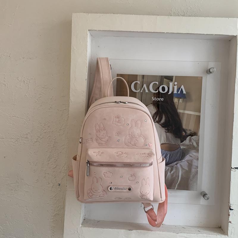 Schoolbag Korean version ins cute rabbit backpack bag female solid color simple fashion student schoolbag large capacity versatile backpack