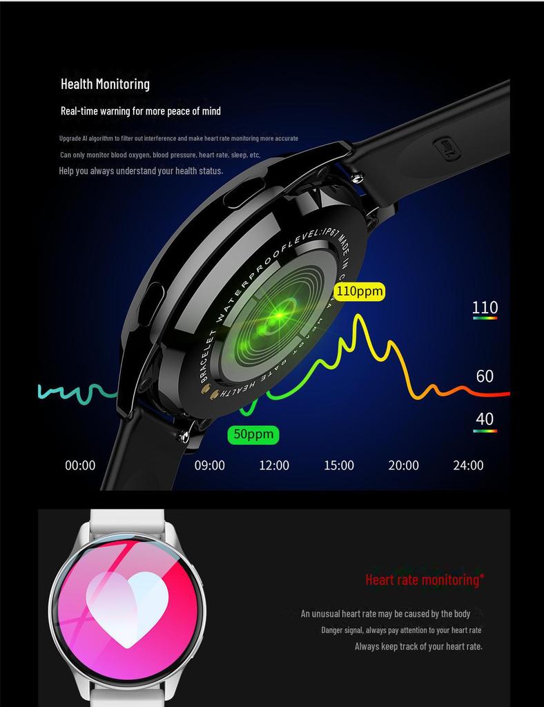 T2pro Smartwatch: Cross-border Bluetooth, Round Screen, Heart Rate Monitor, Step Counter, Call & Message Alerts.