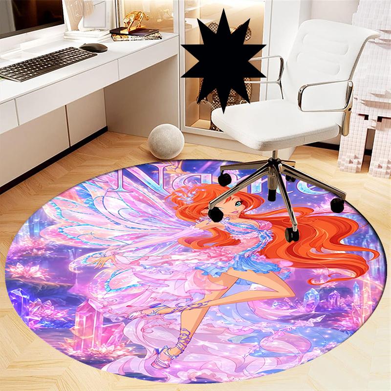Custom Name Winx Club Printed Round Rug Carpet Chair Rug Area Rug Entryway Doormats,for Office Chair Living Room Bedroom Kitchen Room.