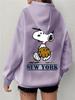 Простой дизайн Свитер на молнии с принтом Снупи Повседневный свободный свитер Кардиган Куртка