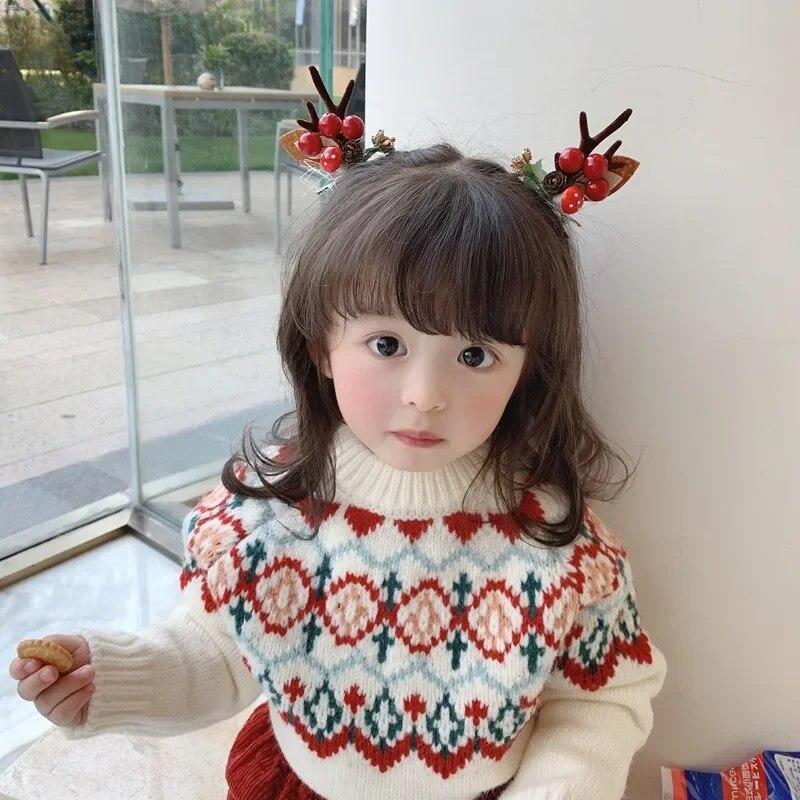 Новогодний Рождественский подарок Kawaii красная заколка для волос Детские заколки с бантом Олень Санта-Клаус Детские головные уборы для девочек Детские аксессуары для волос