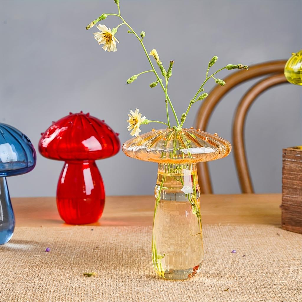 Glass Colorful Mushroom Vase Nordic Style Indoor Home Decoration Hydroponic Flower Arrangement Ornament Desktop Home Decor