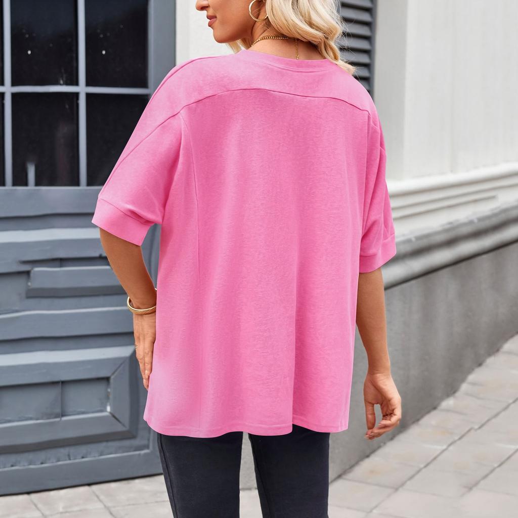 Women's Round Neck Solid Color Casual Loose Short Sleeve T-shirt Top