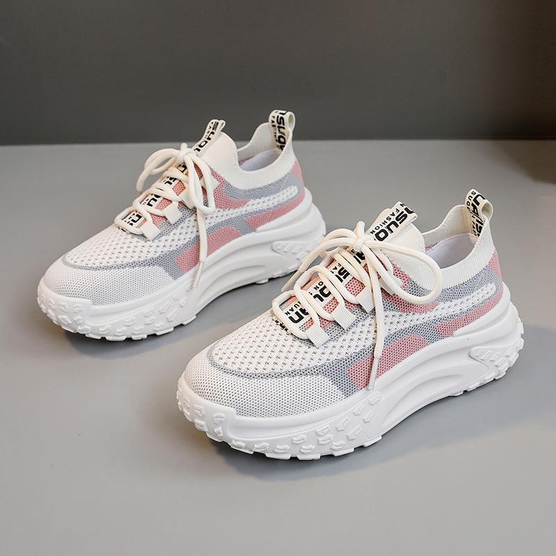 Мода 2024 года, новые повседневные дышащие кроссовки Fly Woven Mesh в корейском стиле с толстой подошвой, сетчатые красные туфли, легкие кроссовки для бега