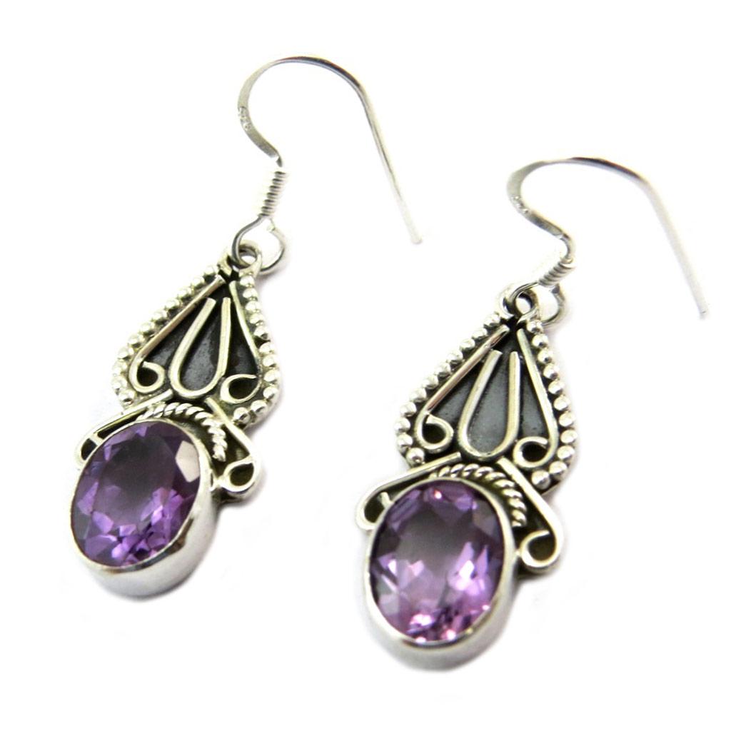 Les Trésors De Lily [P3771] - Amethyst 'Heaven' Silver Earrings - 22x10 Mm
