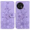 For TECNO Spark 30 Pro 4G Stand Case Lily Flower Imprint Leather Phone Cover with Wrist Strap