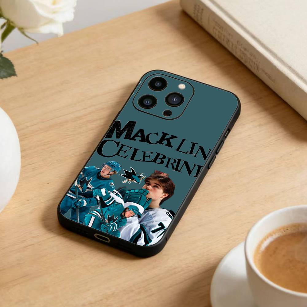 Чехол для телефона Sharks Macklin Celebrini для iPhone 16,15,14,13,12,17,Pro Max,Plus Силиконовый Черный Чехол