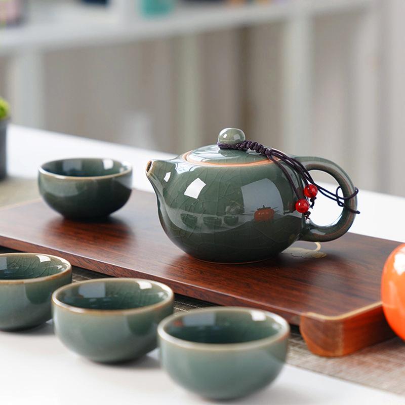 Плотный фарфоровый чайный набор Гэ, один чайник и четыре чашки, подарочная коробка, бизнес-сувенир для клиентов