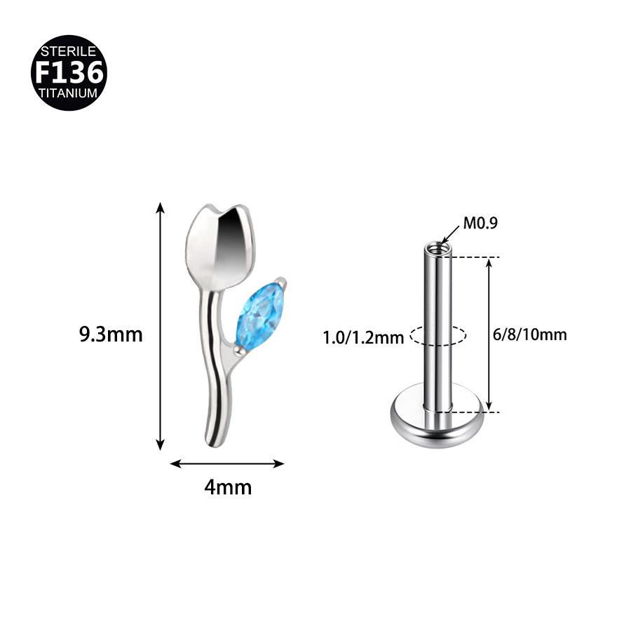 F136 Титановый сплав Тюльпан Губа Трагус Пирсинг Украшения - Стержень 1,0/1,2 мм, 0,9 Зубца
