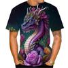 Dragon Floral 3D Print T-Shirts Men Fashion O-Neck Short Sleeve T Shirt Oversized Harajuku Y2k Tops Tees Men Clothing