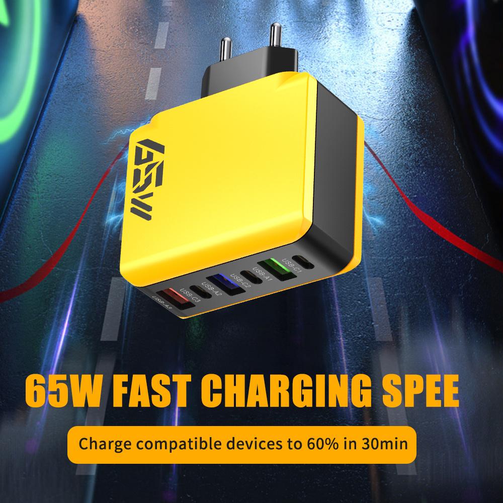 65W Multiport USB Charger Type C Fast Charging Phone Charger Adapter for IPhone Samsung Xiaomi Huawei EU/US/UK Plug Wall Charger